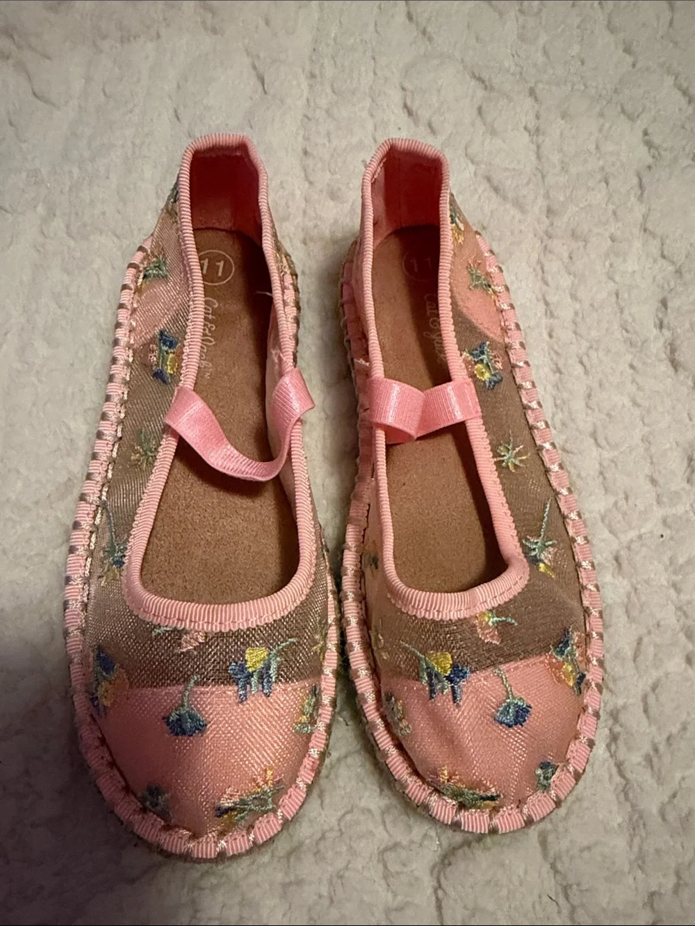 Cat & Jack Pink Embroidered Floral Mary Jane Flats